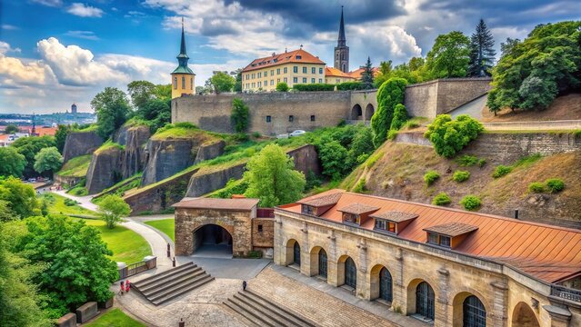 Historic Vysehrad fortress with casemates and Gorica Hall in Prague, Czech Republic