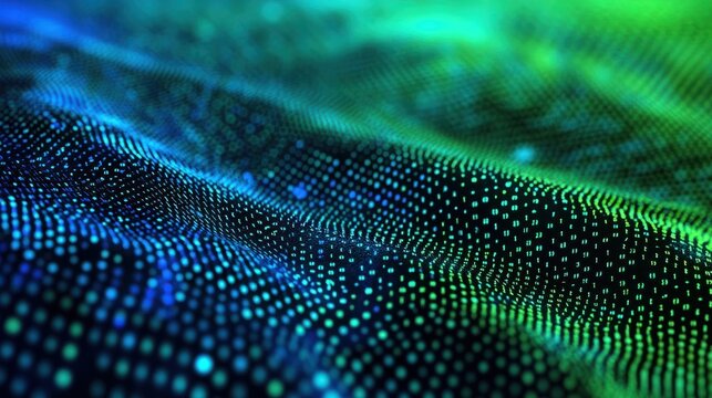 Abstract digital pattern of numbers representing binary code with a blue and green