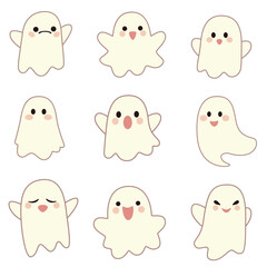 Cute ghosts collection graphic elements design. Vector illustration.