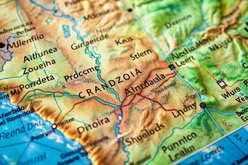 Naklejka premium Detailed Geographic Map of Arizona Highlighting Major Cities, Landscapes, and Natural Features