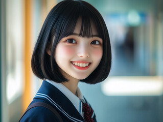 Naklejka premium ボブカットの女子高生