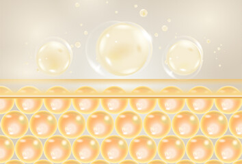 Serum with transparent bubbles falls on the skin. concept of making skin healthy