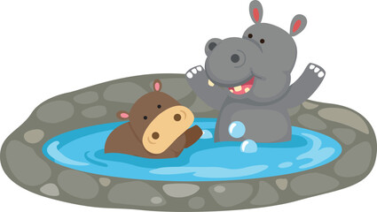 cute cartoon hippo character on white background illustration