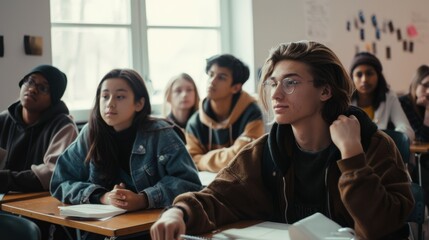 A group of students attentively listening in a classroom setting, showcasing focus, engagement, and the dynamics of learning.