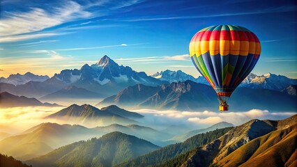 Fototapeta premium hot air balloon floating in blue sky over mountains