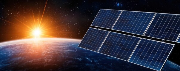 Conceptual image of solar panels in space powering a futuristic colony, solar panel, space-based renewable energy