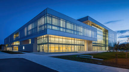 Obraz premium High-tech laboratory building with a cutting-edge design and large, transparent walls