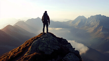 Mountain Climber Silhouette in Victory Pose