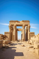 Obraz premium Ancient Temple Ruins with Hieroglyphs in Clear Sky