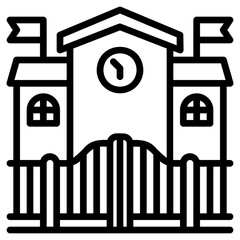 school building. vector single icon with a dashed line style. suitable for any purpose. for example: website design, mobile app design, logo, etc.