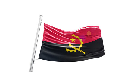 Angola national flag waving on white background with cutout path. A flag on isolated background with cliping mask. Angola national flag for independence day.