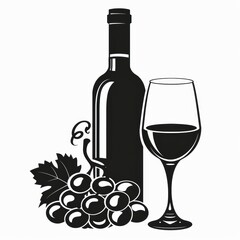 Vector illustration of grape, grape, wine bottle and glass