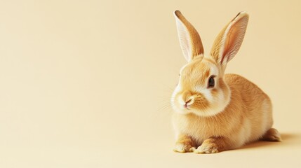 Obraz premium A close-up of a rabbit with a weak posture lying in a clean, simple environment, providing plenty of open space for adding text.