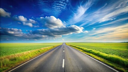 Fototapeta premium Idyllic open road on grassy field under clear sky