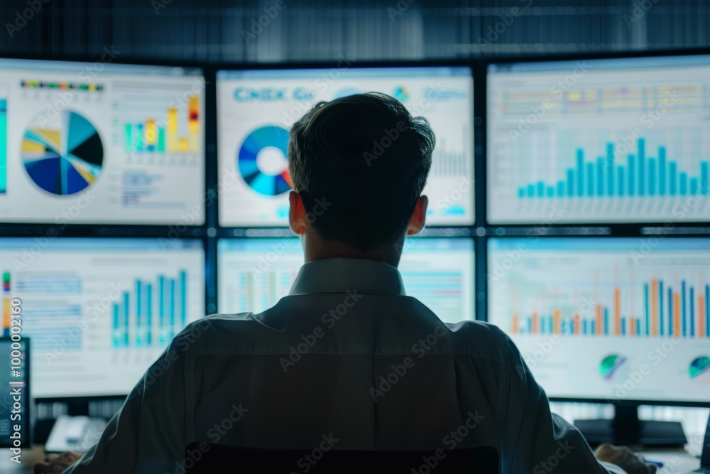 Canvas Prints Marketer studying performance metrics from back view.