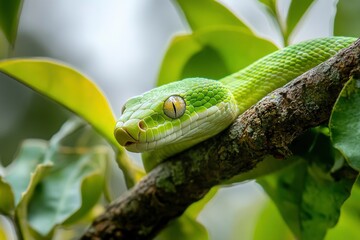 Fototapeta premium Green Snake on a tree .generative ai