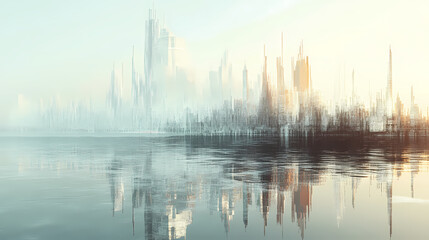 Fototapeta premium Abstract futuristic utopian cityscape, neural network generated art. AI Utopia. Illustration