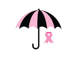 Pink Umbrella with Breast Cancer Awareness Ribbon.