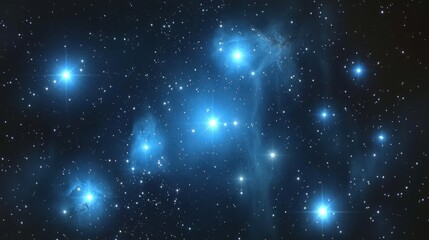 Obraz premium The Pleiades star cluster twinkling brightly in the night sky, with its blue stars visible even without a telescope