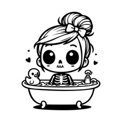 Cute skeleton taking bath. Vector illustration.