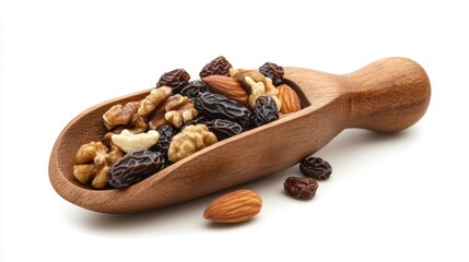 Raisin grain in wooden scoop spoon closeup view