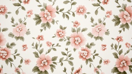 An elegant vintage wallpaper design with intricate floral motifs and muted color palette evoking a timeless retro feel