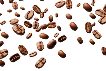Obraz premium Flying falling coffee beans on TRANSPARENT PNG