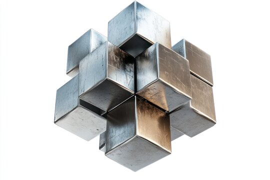 Fototapeta Interlocking Metallic Cubes with Textured Surfaces