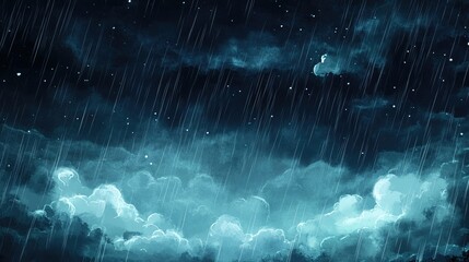 Fototapeta premium A stormy night sky with heavy rain and strong winds, featuring open areas in the sky for text placement.