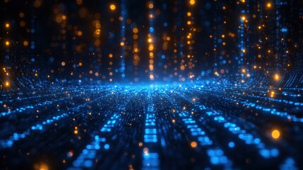 Abstract digital background with blue binary code and numbers in the dark, computer technology concep