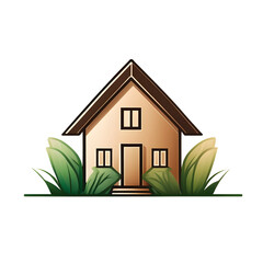 Cute House Illustration with Green Grass - Perfect for Home Decor
