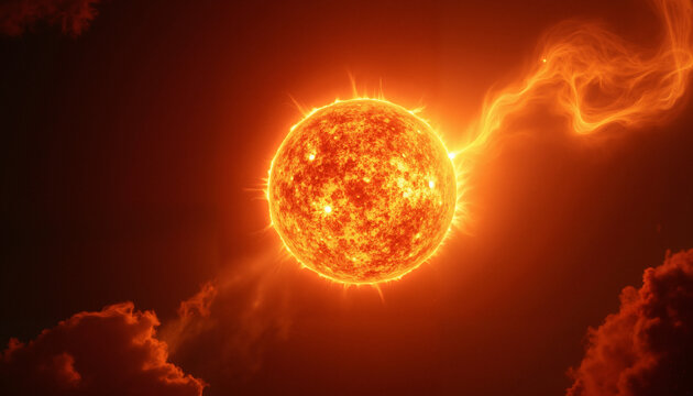 Close-up solar flare. Burning sun illustration