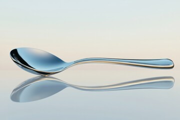 A Shiny Teaspoon Reflected in a Smooth Surface