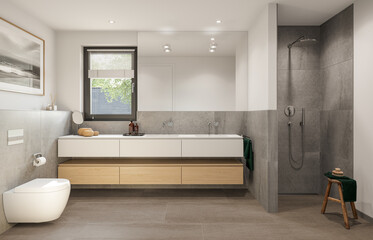 Modern Bathroom interior with shower. 3D Rendering