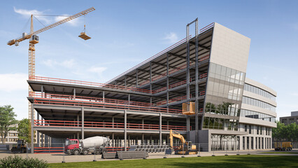 construction site with crane. 3D rendering