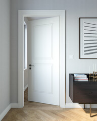 room with door. modern living interior detail. 3D rendering.