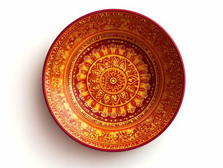 Fototapeta premium Futuristic Macro Illustration of Bhai Dooj Tika Plate: Intricate Design and Glowing Elements in a Modern Traditional Fusion
