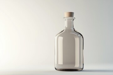 A Clear Glass Bottle with a Wooden Cork on a White Background