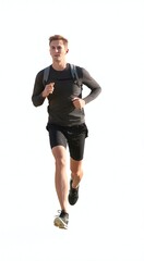 Fototapeta premium A man running in sportswear, isolated on a white background. Great for fitness, exercise, and active lifestyle designs.