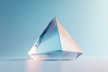 A Transparent Glass Pyramid on a Blue Surface