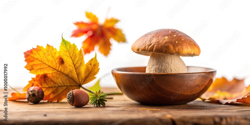 Wall mural Isolated autumn interior decor with mushroom in bowl