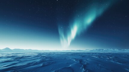 Naklejka premium The Northern Lights spreading over an empty Arctic tundra with room for text in the sky.