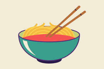 chop stick in pasta bowl vector color 