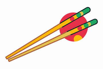 chop stick in pasta bowl vector color 