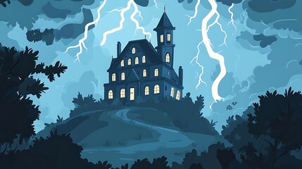 Mysterious Mansion on a Stormy Night