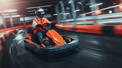 A man is driving a kart on a track, karting