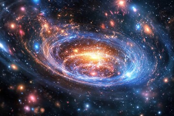 A Spiraling Galaxy with a Bright Center and Scattered Stars