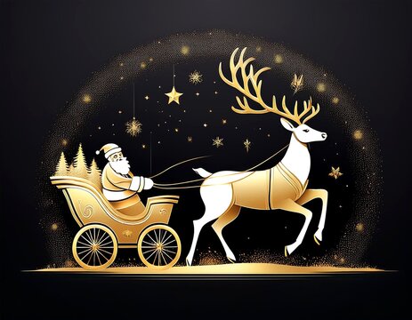 Santa Claus with sleigh on black background