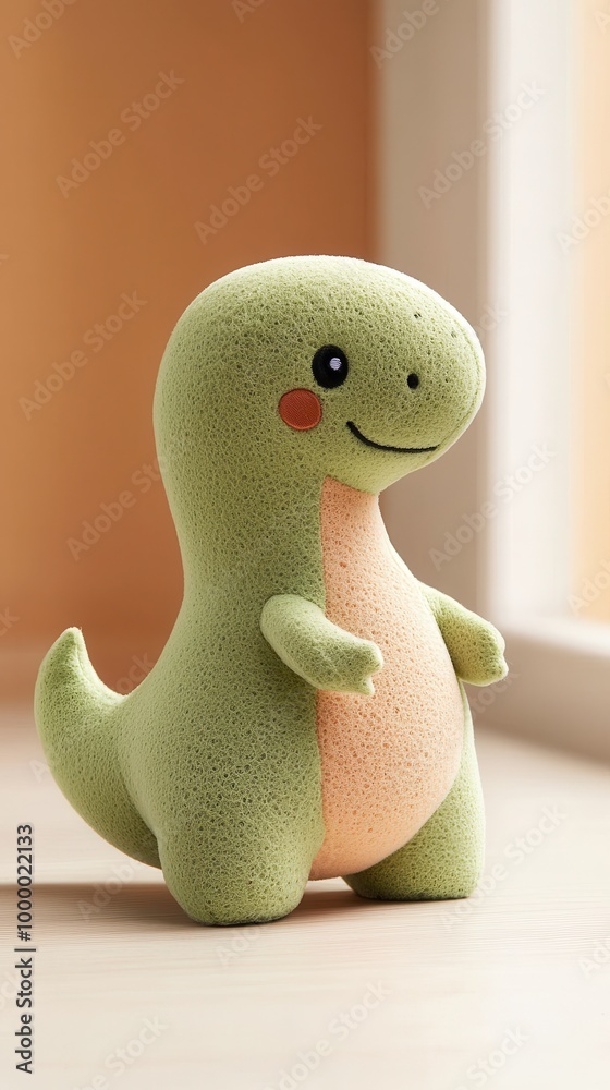 Poster Cute Green Dinosaur Plush Toy.