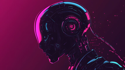 Fototapeta premium Futuristic android robot, a cyberpunk-style dystopia. AI Utopia. Illustration